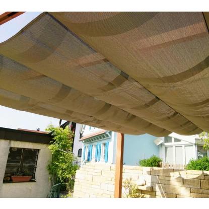 Paragon Outdoor Florenz 1116 pergola, aluminium, lyst trælook, brunt tekstil, 236 x 505 x 350 cm