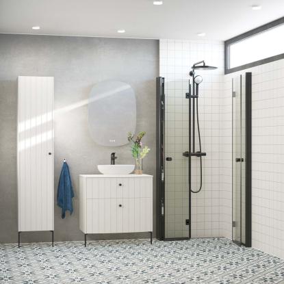 Scanbad Match B foldedør, H200 cm, sort/klart glas