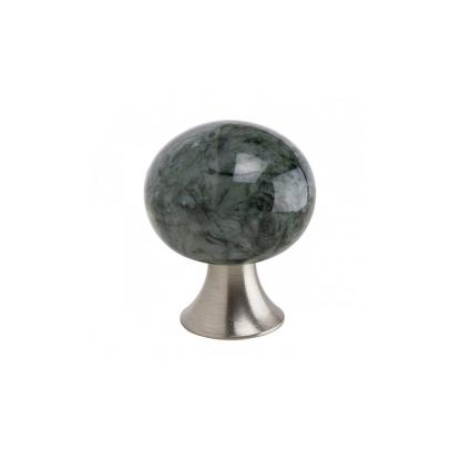 Beslag Design Bead Straight knop, Ø28 mm, rustfrit stål look/Grønt Carrara marmor