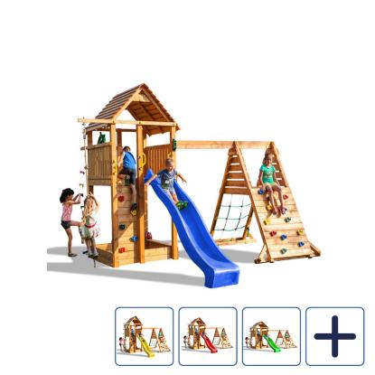 Fungoo Fortress Spider+ legetårn med klatrevægge, rebstige og rutsjebane