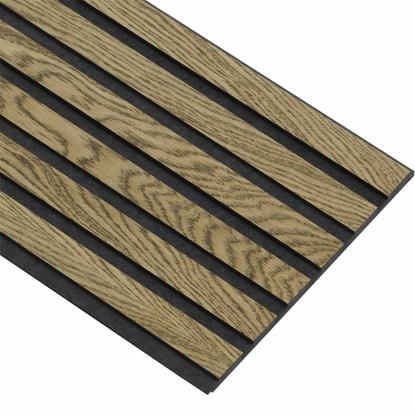 I-Wood Basic Original akustikpanel, mørkebrun olieret, sort filt og sort kerne, egefiner, 17 x 300 mm 