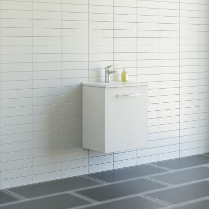 Scanbad Multo vaskeskab med Amber Mini vask, 1 låge, 51 cm, mat hvid