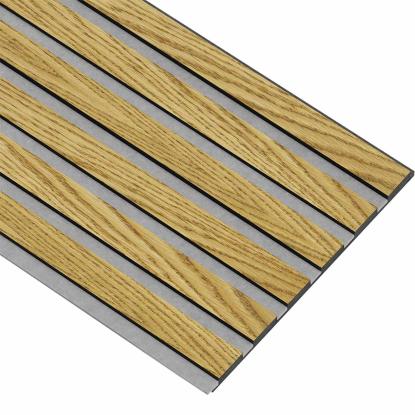 I-Wood Medio+ Original akustikpanel, brun olieret, grå filt og sort kerne, egefiner, 17 x 300 mm