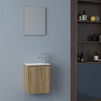 Nortiq Pisa One-Box badmøbel med vask og spejl, halifax eg, 40,2 cm