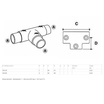 Clarrods Clamps CL104 T-stykke, sort