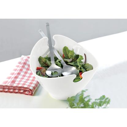 Steel-Function salatskål med stål bestik, porcelæn, 26 x 23 x 16 cm, hvid