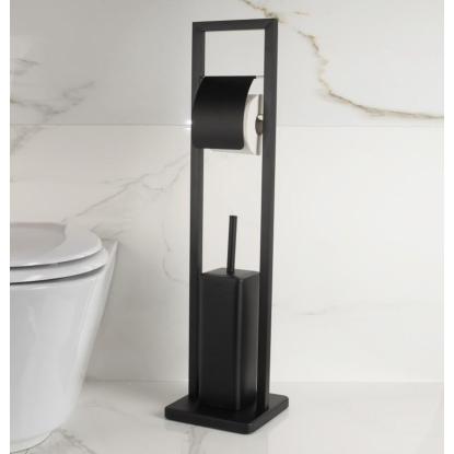 Toiletrulleholder med toiletbørste, fritstående, sort, 20 x 80 cm