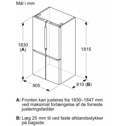Bosch KFN96AXEA amerikanerkøleskab, 405 + 200 liter