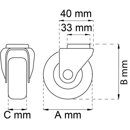 Habo 4107 møbelhjul med centrumhul, Ø75 mm