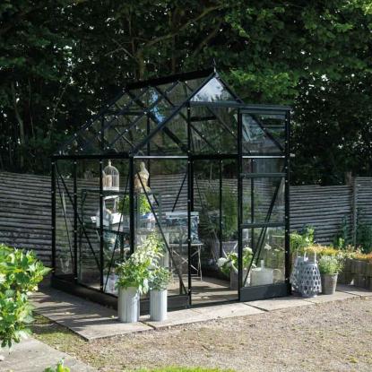 Halls Icon 6 drivhus 3,7 m², sort, 3 mm hærdet glas