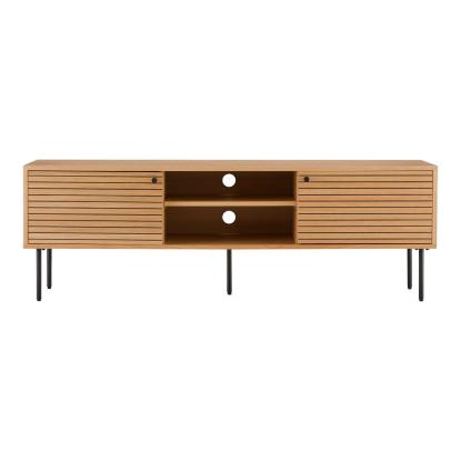Kyoto TV-bænk med 2 låger og 2 hylder, natur egefiner, sorte metalben, 150 x 40 x 50 cm