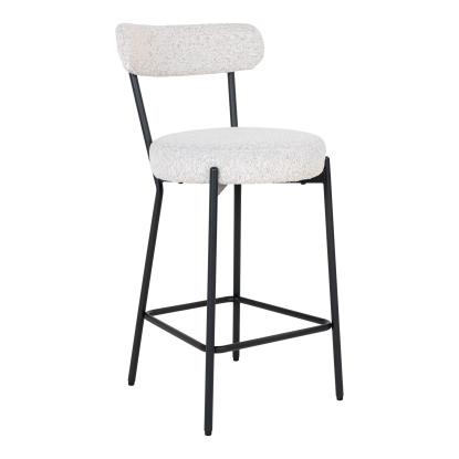 Barstol, hvid bouclé med sorte ben
