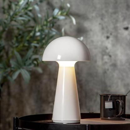 Star Trading Mushroom bordlampe, transportabel, H28 cm, hvid