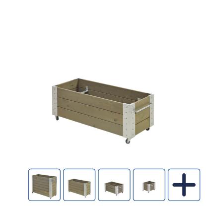 PLUS Cubic blomsterkasse med hjul og galvaniserede beslag, gråbrun/nåletræ