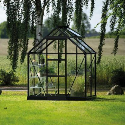 Halls Icon 6 drivhus 2,5 m², sort, 3 mm hærdet glas