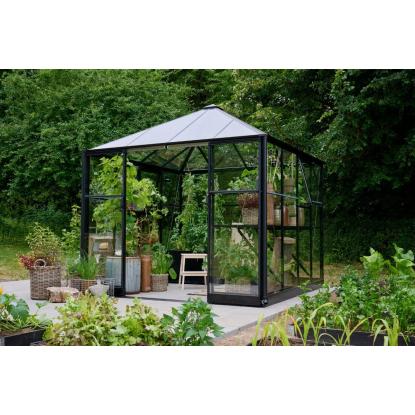 Halls Qube Square pavillondrivhus 6,3 m², sort, 3 mm hærdet glas