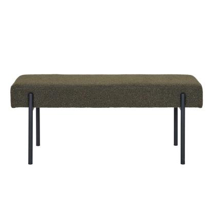 Swindon bænk i mørkegrøn bouclé med sorte ben, 100 x 36 x 42,5 cm