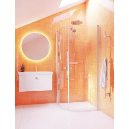 Scanbad Match E halvrund svingdør, H200 cm, satin/klart glas