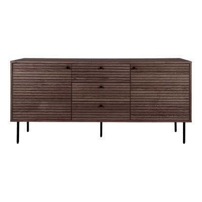 Kyoto skænk med 3 skuffer, 2 låger i smoked egefiner med sorte metalben, 150 x 40 x 74 cm