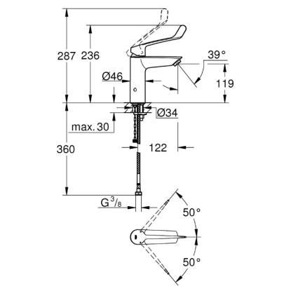 GROHE Eurosmart 2021 M håndvaskarmatur høj model, S-stop og langt greb, krom