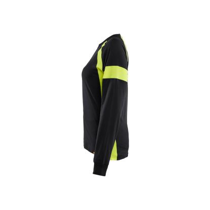 Blåkläder 3521 dame t-shirt lang ærme, sort/hi-vis gul