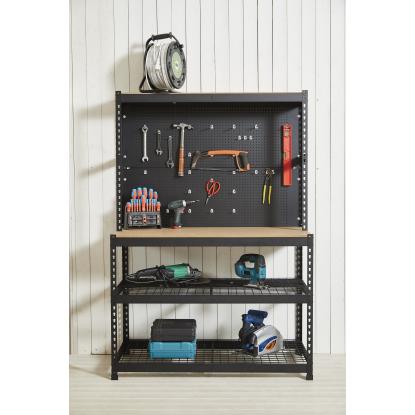 Trolla arbejdsbord, 120 x 60 x 178 cm, inkl. 30 kroge + tophylde + 2 hylder under bordet