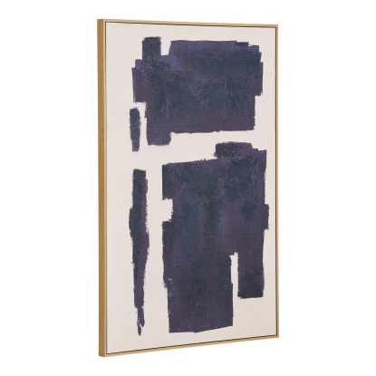 Edna canvastryk med håndmalede detaljer, beige/blå, 100 x 150 cm