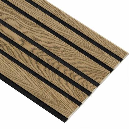 I-Wood Basic Mixed akustikpanel, mørkebrun olieret, sort filt og lys kerne, egefiner, 16 x 300 mm 