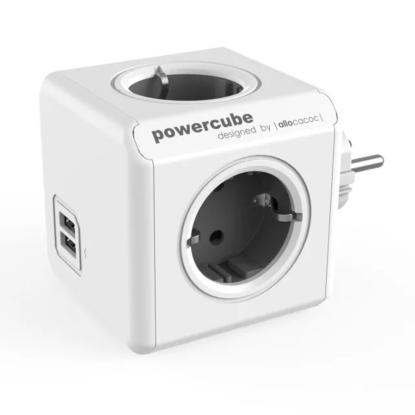 PowerCube original stikdåse, grå - 4 udtag + 2 x USB