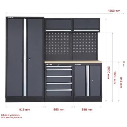 Feistos Apollo 15 værkstedsmodul, stål/træplade, antracitgrå/sort, 200 x 456 x 46 cm
