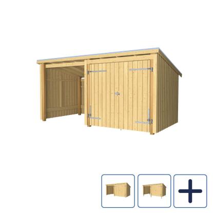 PLUS Nordic havehus i 2 moduler med dobbeltdør og åben front, natur/nåletræ, 9,5 m²