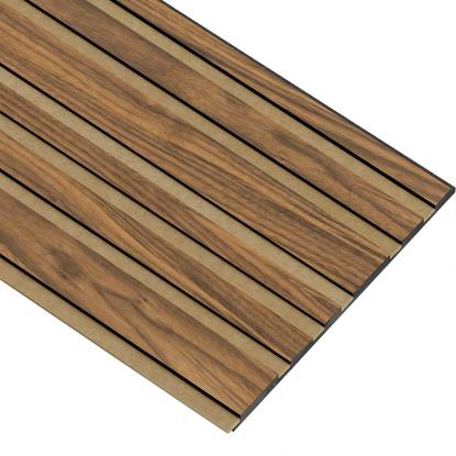 I-Wood Medio+ Mixed akustikpanel, klar olieret, brun filt og sort kerne, valnøddefiner, 17 x 300 mm