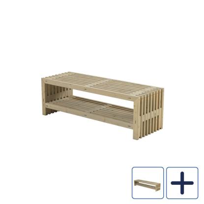 PLUS Rustik trallebænk med hylde, drivtømmerfarve/fyr
