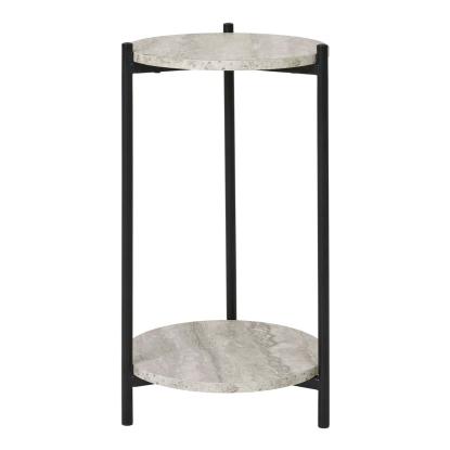 Leuven sidebord, travertin look med sorte ben Ø27 x 46 cm