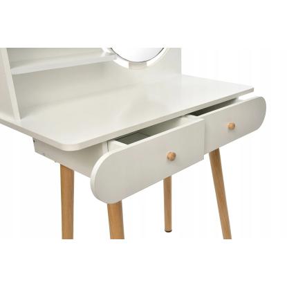 Makeupbord med rundt spejl, hvid, 80 x 40 x 122 cm
