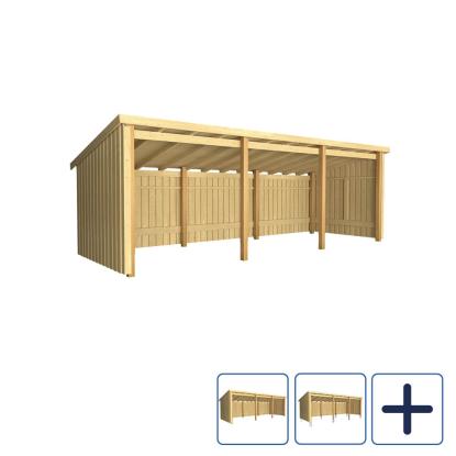 PLUS Nordic havehus i 3 moduler med åben front, natur/nåletræ, 14 m²
