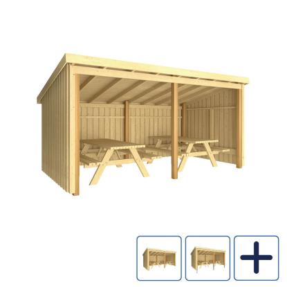 PLUS Nordic madpakkehus med bord/bænkesæt, natur/nåletræ - 9,5 m²