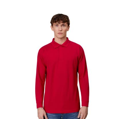 ID PRO Wear 0336 poloshirt med lange ærmer og trykknap, rød
