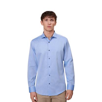 Seven Seas S371 Fine Twill Contrast skjorte, slim, lys blå