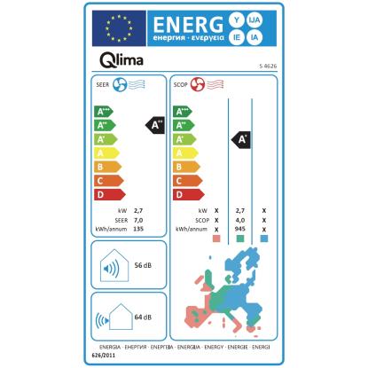 Qlima S-4626 Classic luft-til-luft varmepumpe med Wi-Fi, op til 75 m² - A+