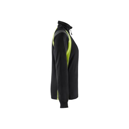 Blåkläder 3403 dame sweatshirt half zip, sort/hi-vis gul