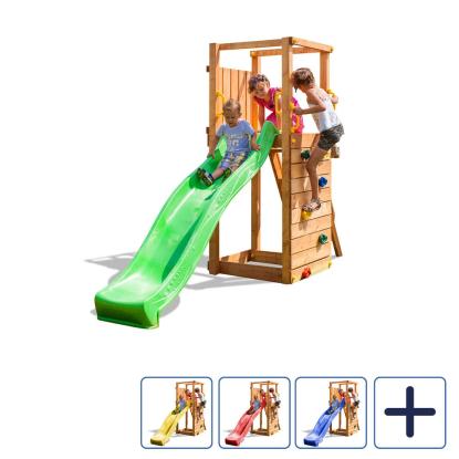 Fungoo TipTop legetårn med klatrevæg, sandkasse og rutsjebane