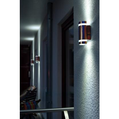 LUTEC FOCUS rund udendørs væglampe, 2 lyskilder, H22,5 cm, GU10, IP44, rustfrit stål