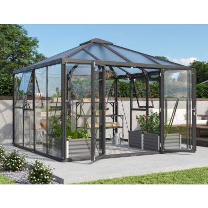 Vitavia Fortuna 10200 drivhus, sort, 10,2 m², 3 mm hærdet glas + 10 mm polytag