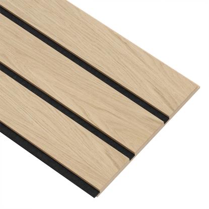 I-Wood Medio+ 3-lamel akustikpanel, hvid olieret, sort filt og lys kerne, egefiner, 16 x 300 mm