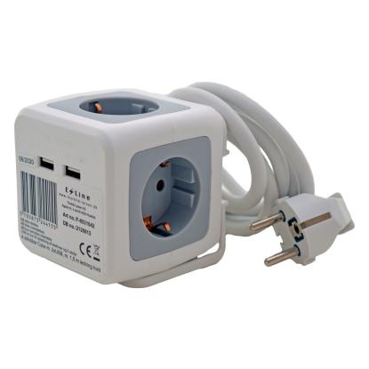 E-LINE Cube stikdåse med jord, 4-vejs, 3G1,5 mm², hvid