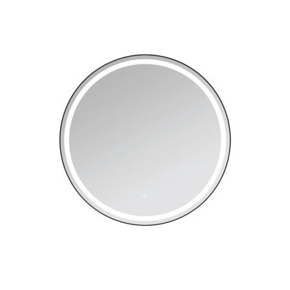 Danbad spejl med 25 mm ramme og LED lys, sort, Ø80 cm