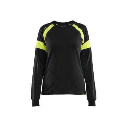 Blåkläder 3521 dame t-shirt lang ærme, sort/hi-vis gul