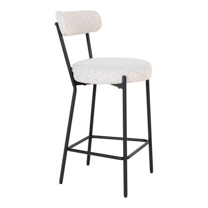 Barstol, hvid bouclé med sorte ben