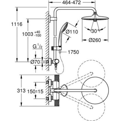GROHE Euphoria brusesystem med termostat, håndbruser og 260 mm hovedbruser, krom